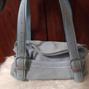 LONGABERGER BLUE SUEDE FOLD OVER DOUBLE STRAP